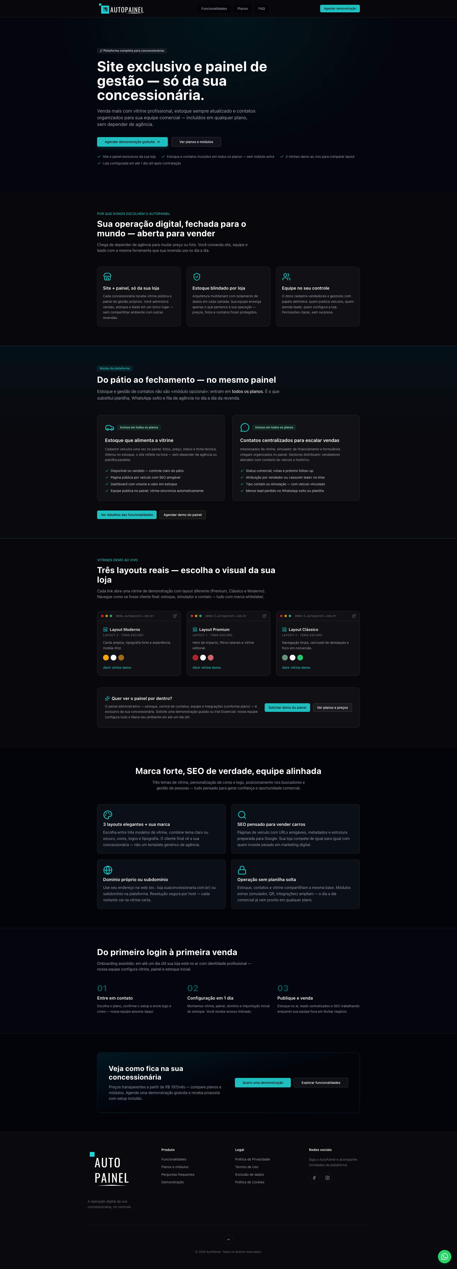 Site e painel AutoPainel — plataforma digital para concessionárias